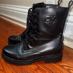 DKNY Black Leather Lace-Up Boots